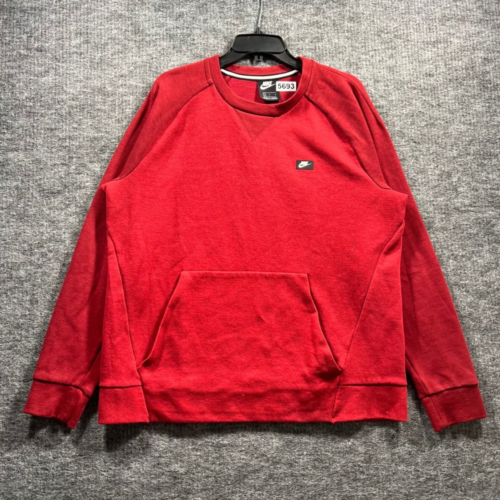 Nike Mens Crewneck Sweatshirt Red Heathered Kangaroo Pocket Pullover Large